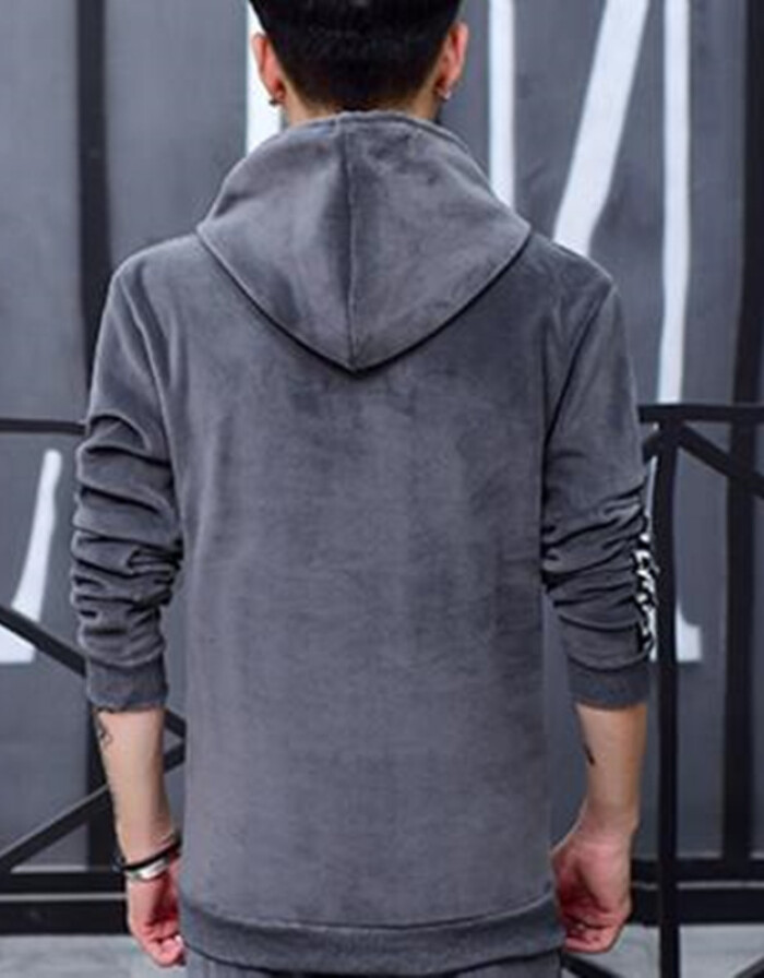 富貴鳥(Fuguiniao)冬款衛(wèi)衣男運(yùn)動套裝 加厚保暖金絲絨青少年運(yùn)動裝 灰色 L